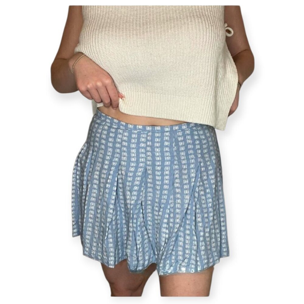 Urban Outfitters Cecile Pleated Mini Skirt Sky Blue High Waisted A Line Size S - Picture 4 of 10